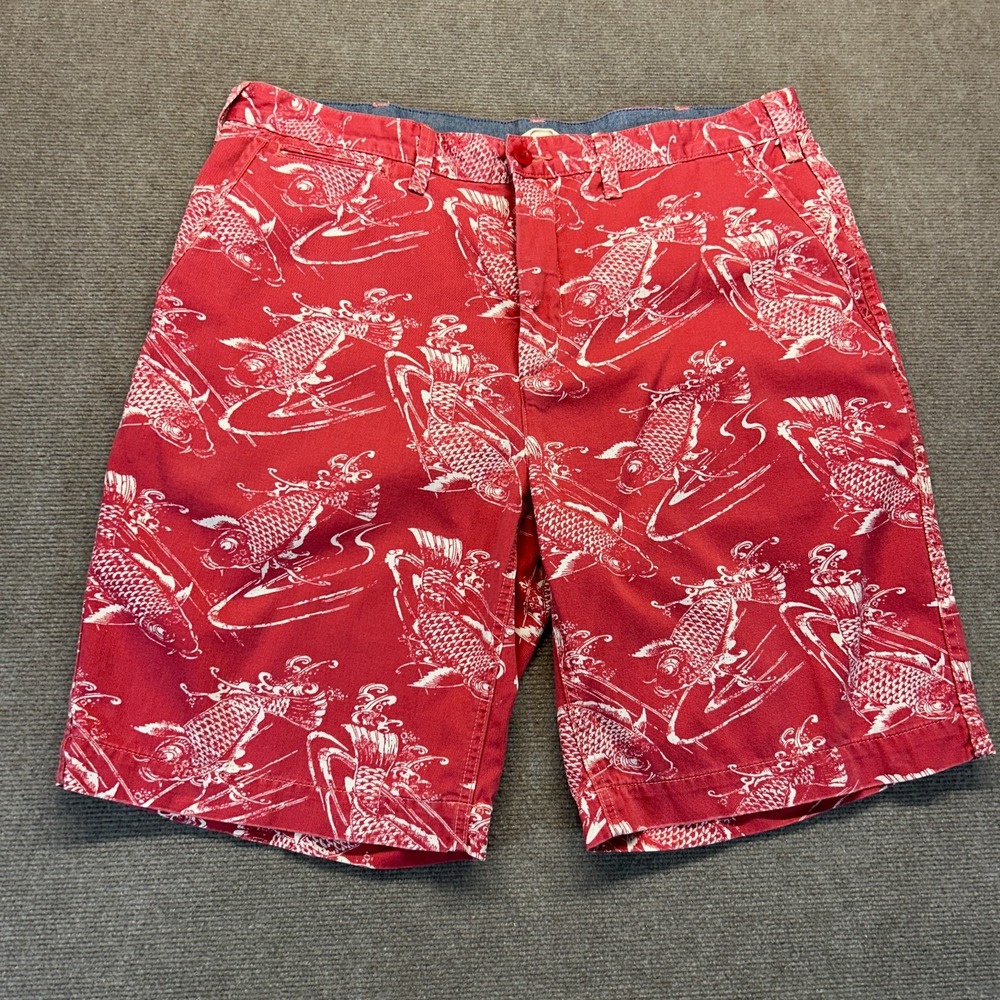 Polo Ralph Lauren Fishing Shorts Men's 36 Red AOP Fish 100% Cotton 10" - Picture 1 of 11